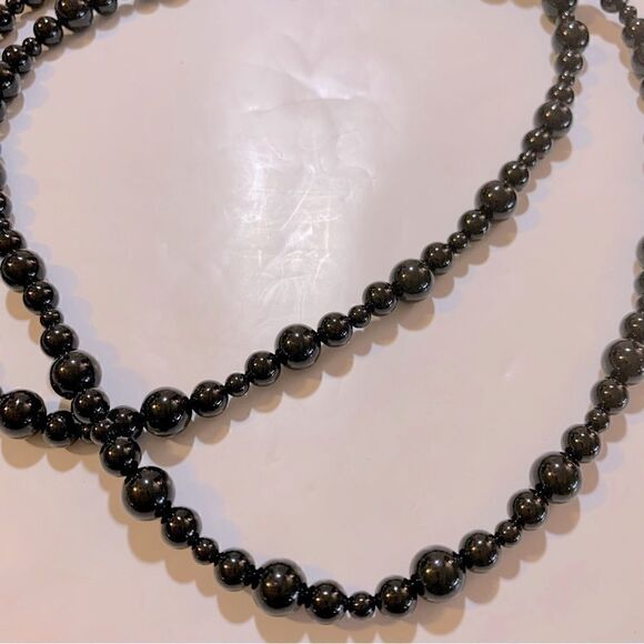 Vintage Black Glass Necklace 2 Strand Round Beads 16” see video Gorgeous - Picture 4 of 6